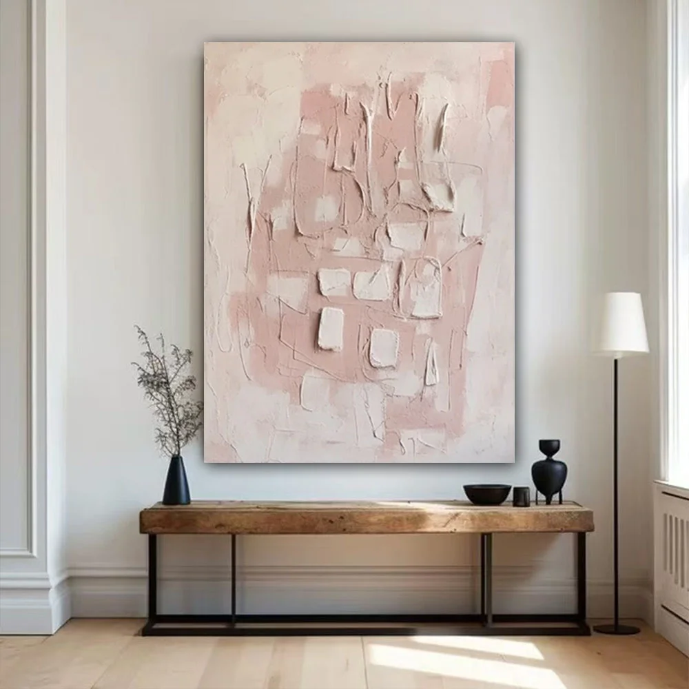

100% hand drawn pink texture abstract oil painting original wall painting home living room decoration paint interior aesthetics