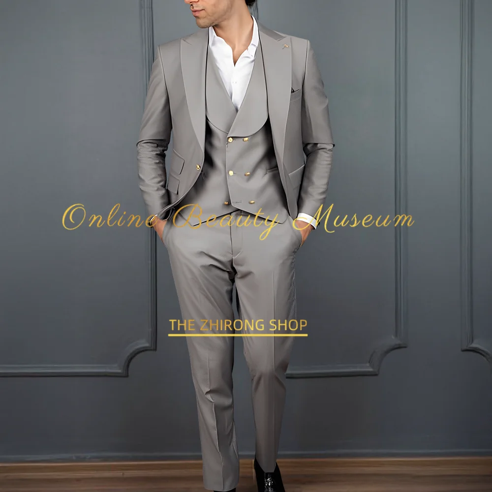 

Мужской серый костюм-тройка на заказ, современный пиджак, жилет, брюки для свадьбы, бизнеса, Рождества, выпускного вечера, мужской подарок, смокинг