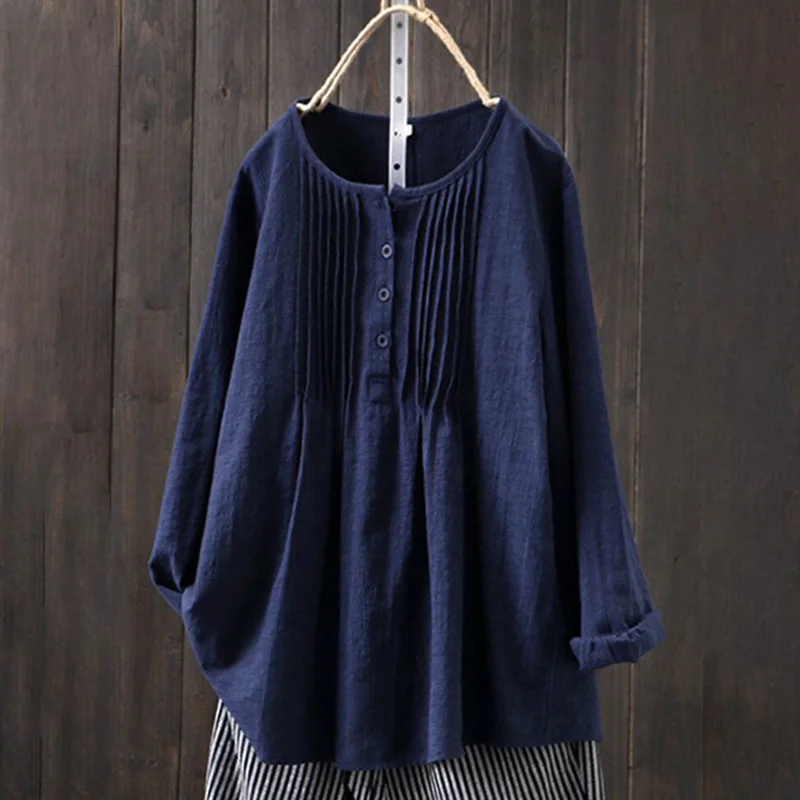 

Women Cotton Linen Blouse Summer Loose T-Shirt Cotton Baggy Tops Long Sleeve Solid Color Shirts Office Lady Blouse Plus Size