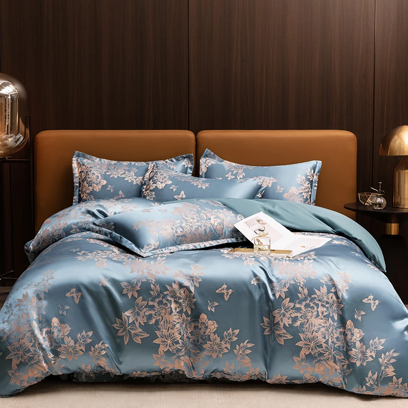 Jacquard-Bettwäsche-Set Einzel Doppel Queen King Size Bettbezug-Set Europäischer Leichter Luxus Hautfreundlicher Weicher Stoff Quilt-Bezug