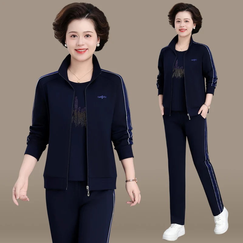 

Повседневный спортивный костюм для женщин среднего возраста, весна-осень 2024, новый модный комплект из двух предметов, верхняя одежда, осенний комплект для мам