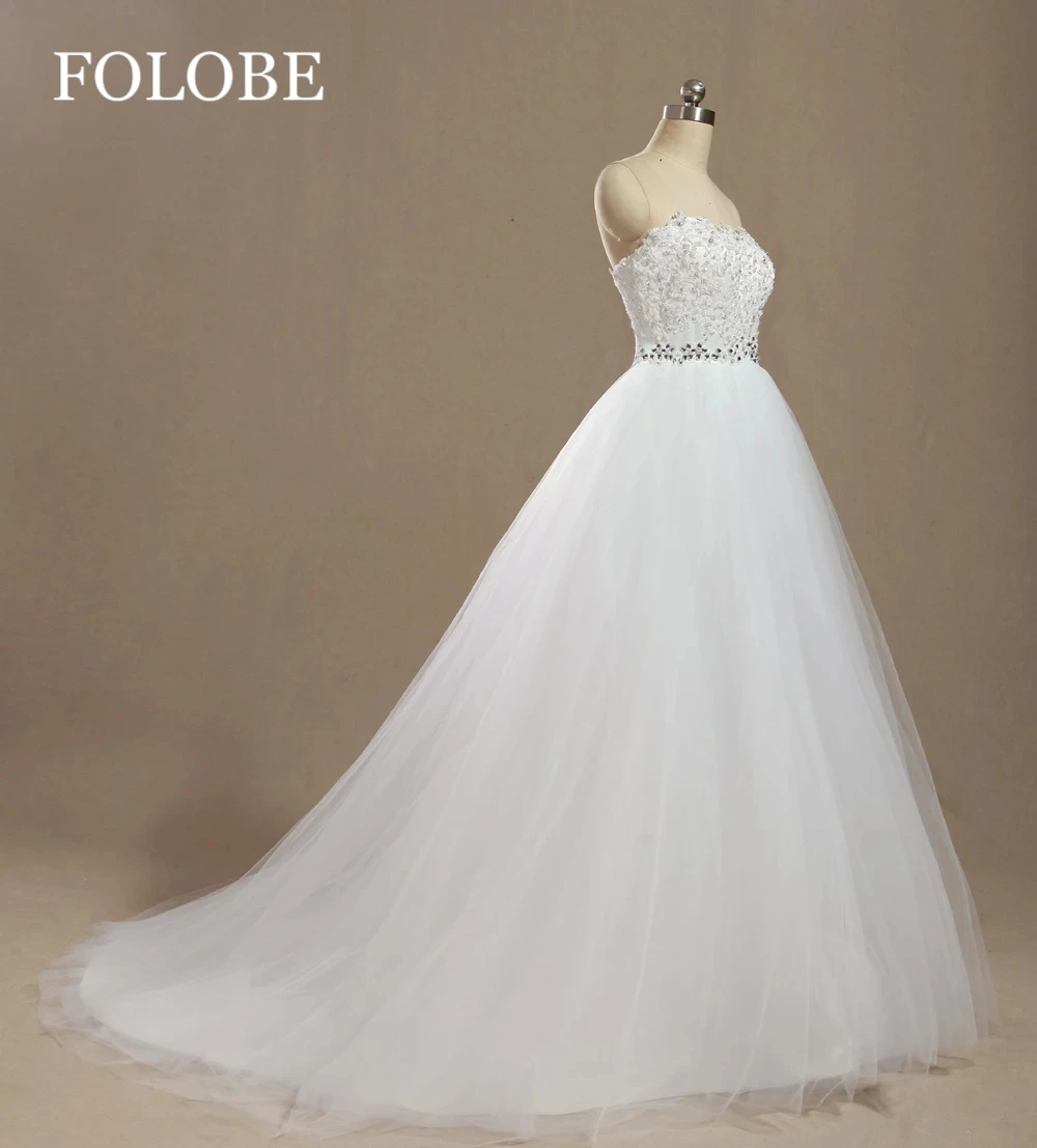 Customized White Princesa Wedding Dresses Ivory Sweetheart Appliques Prom Dress Lace A-Line Beading Crystal Bridal Gowns