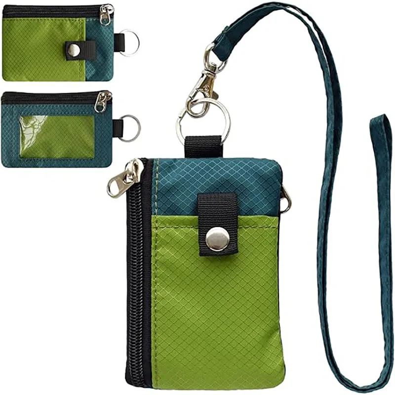  Minimalist RFID Blocking Card Wallet with ID Window Designer Coin Purse with Lanyard Keychain for Cards Holder