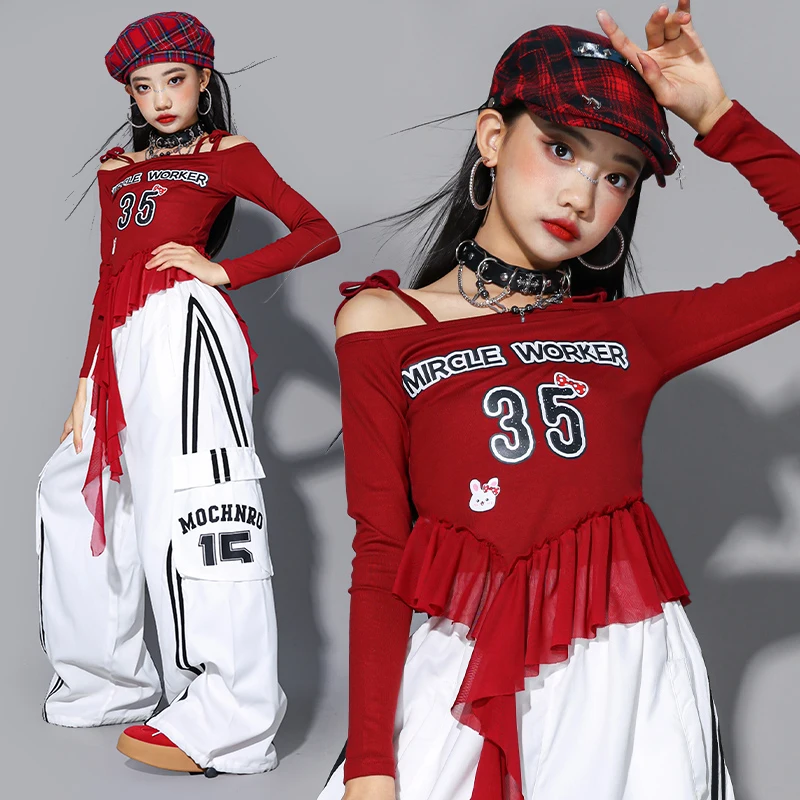 teen Kids Hip Hop Jazz Street Dance clothes y2k T-shirt Pants Set junior Girls Performance Costume Stage Outfit Child Suit Wear