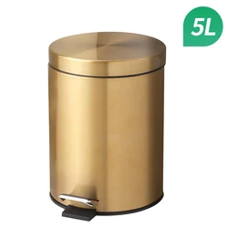 Modern 5L Stainless Steel Champagne Silent Hotel Bathroom Dust Bin and Kitchen Household Metal Waterproof Garbage Can Gold Foot