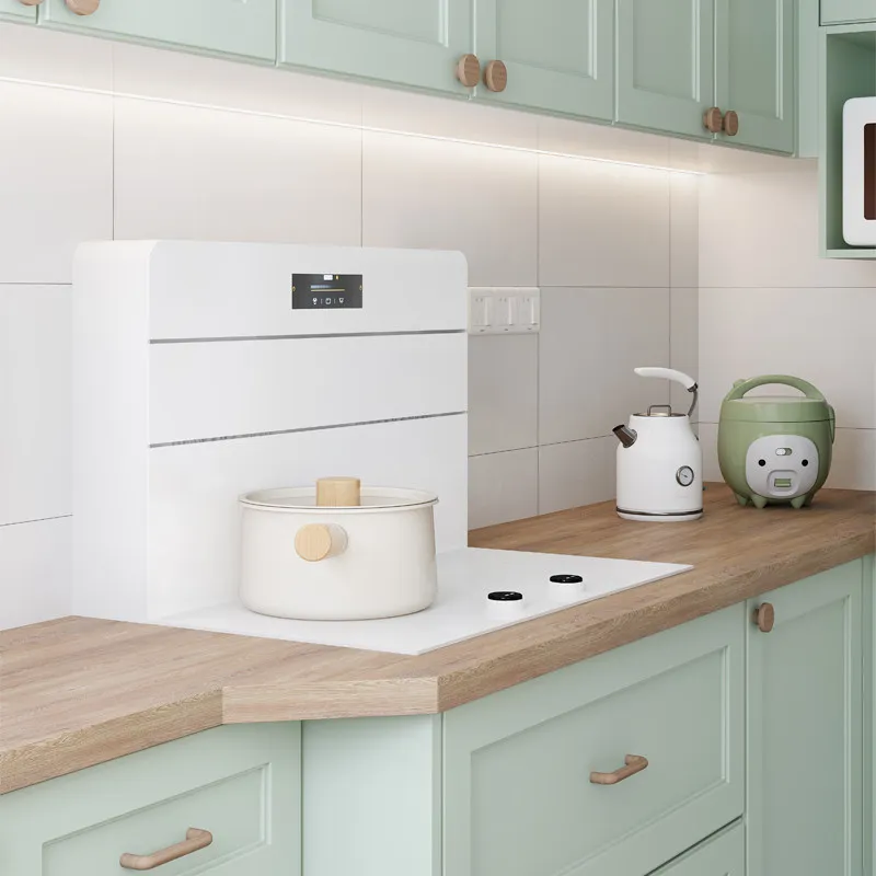 Apartment white double induction cooker pure electric integrated stove bottom range hood