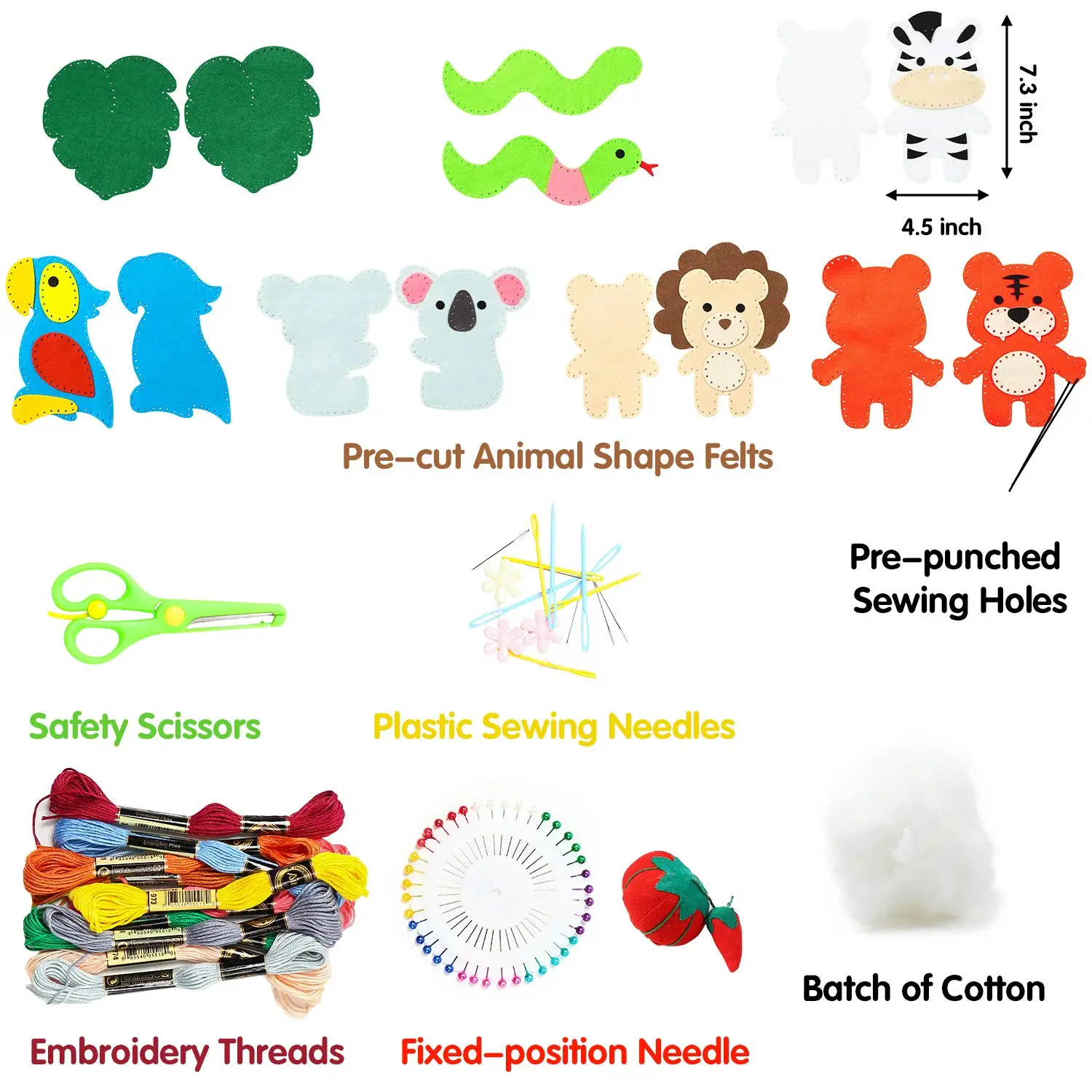 

A04F-набор для шитья из фетра с изображением джунглей для детей, набор для шитья с дикими животными для начинающих, мальчиков и девочек, забавный подарок для шитья своими руками
