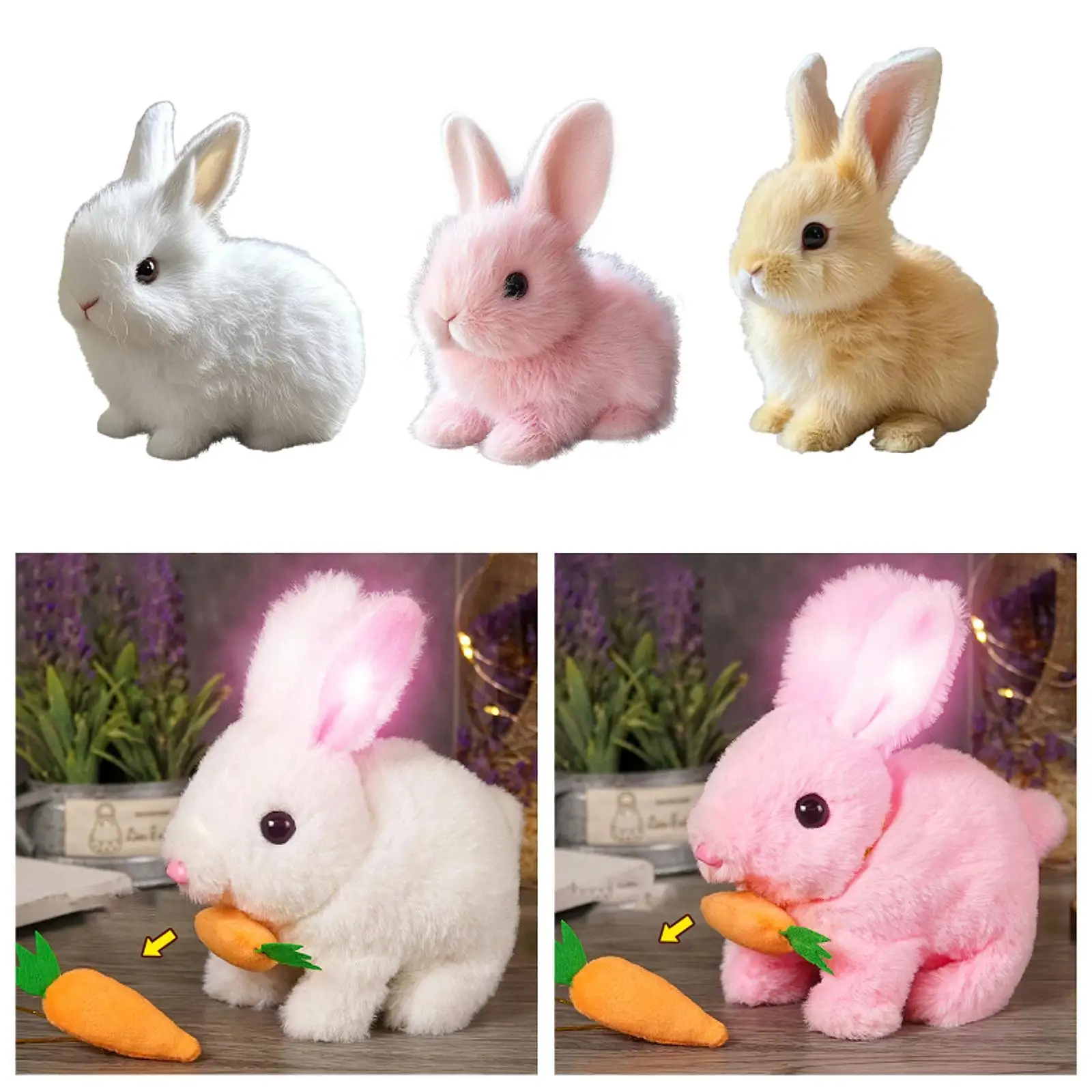 Lapin en peluche électronique, compagnon de carottes, Animal en peluche pour nourrissons