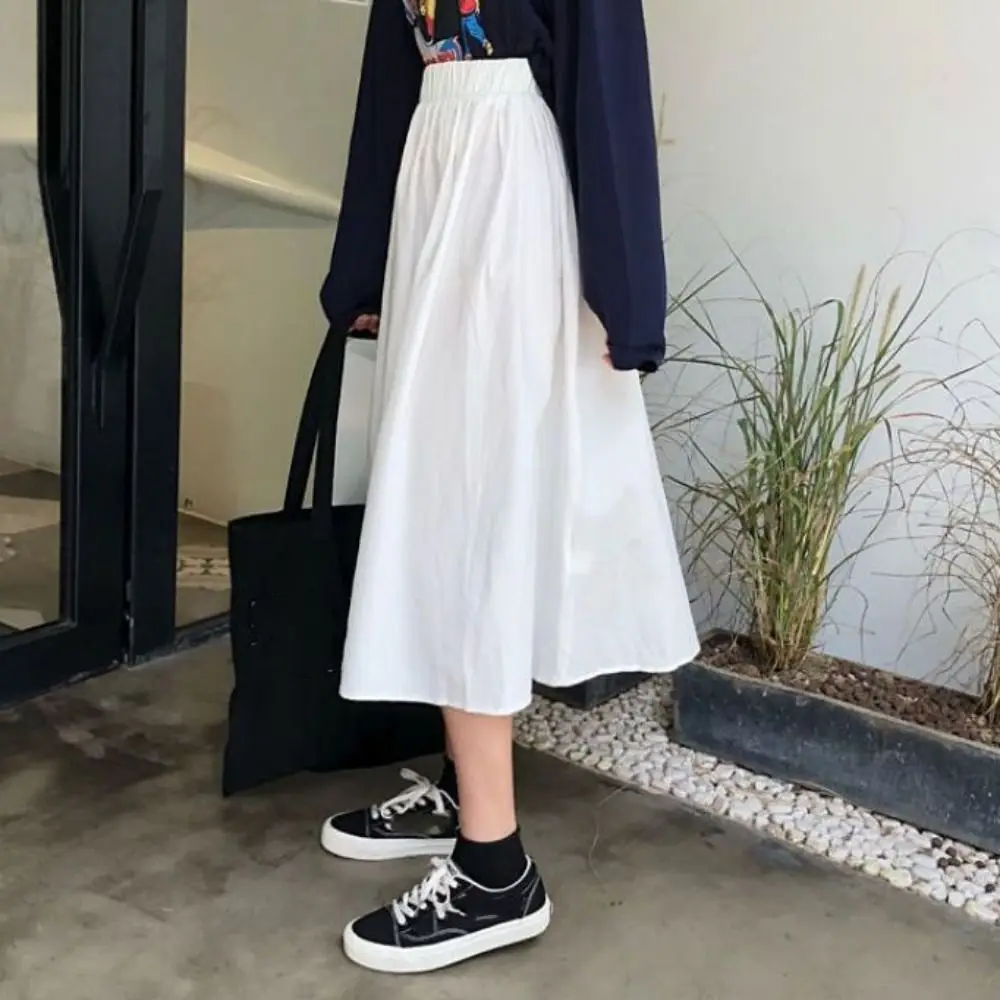 الكلاسيكية عالية الخصر تنورة طويلة المرأة المرقعة شيك عالية الخصر تنورة طويلة فضفاضة بلون ألف خط نصف فستان يوميا #2