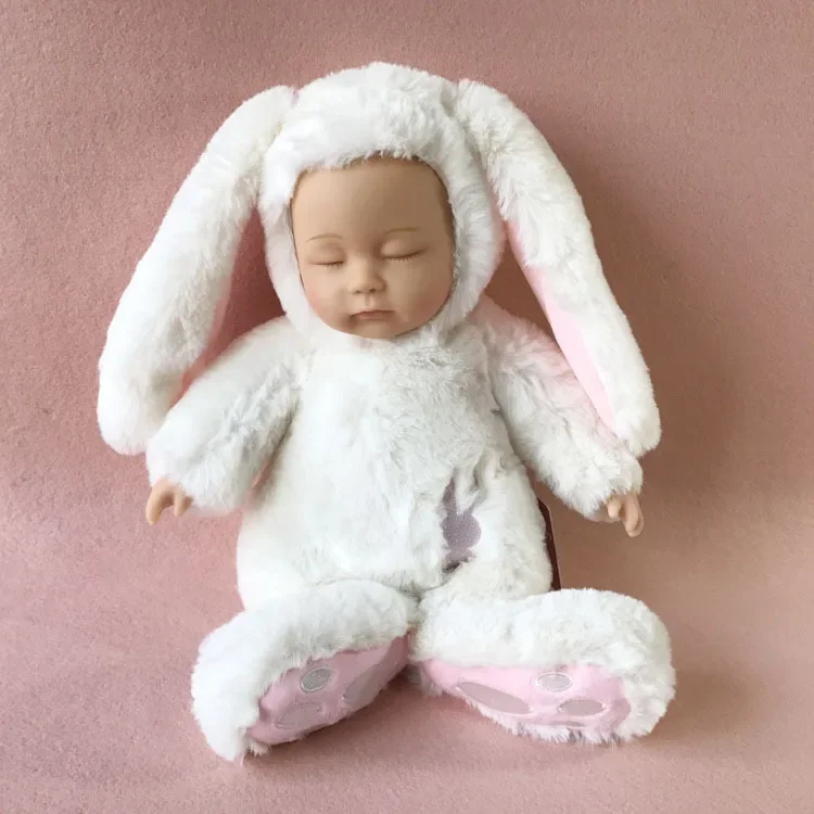 [ Funny ] 25cm Simulation dolls & Reborn baby doll Sleep placate fashion bunny rabbit baby doll plush toy soft kids child gift