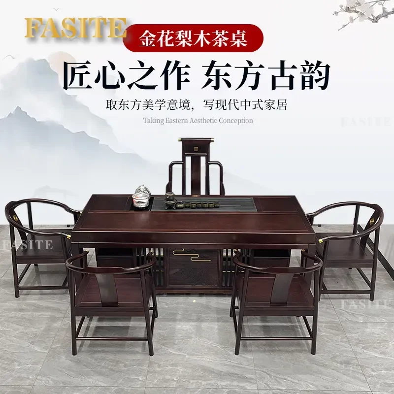 For Solid Wood Tea Table and Chair Set New Chinese Style Zen Large Board Office Coffee Table Household Tea Drinking Furniture