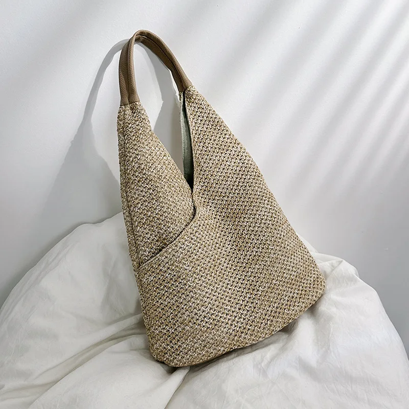 Summer Grass Woven Underarm Bag For Women New Trendy Large Capacity Commuting Tote Bag Texture One Shoulder Beach Bucket Bag