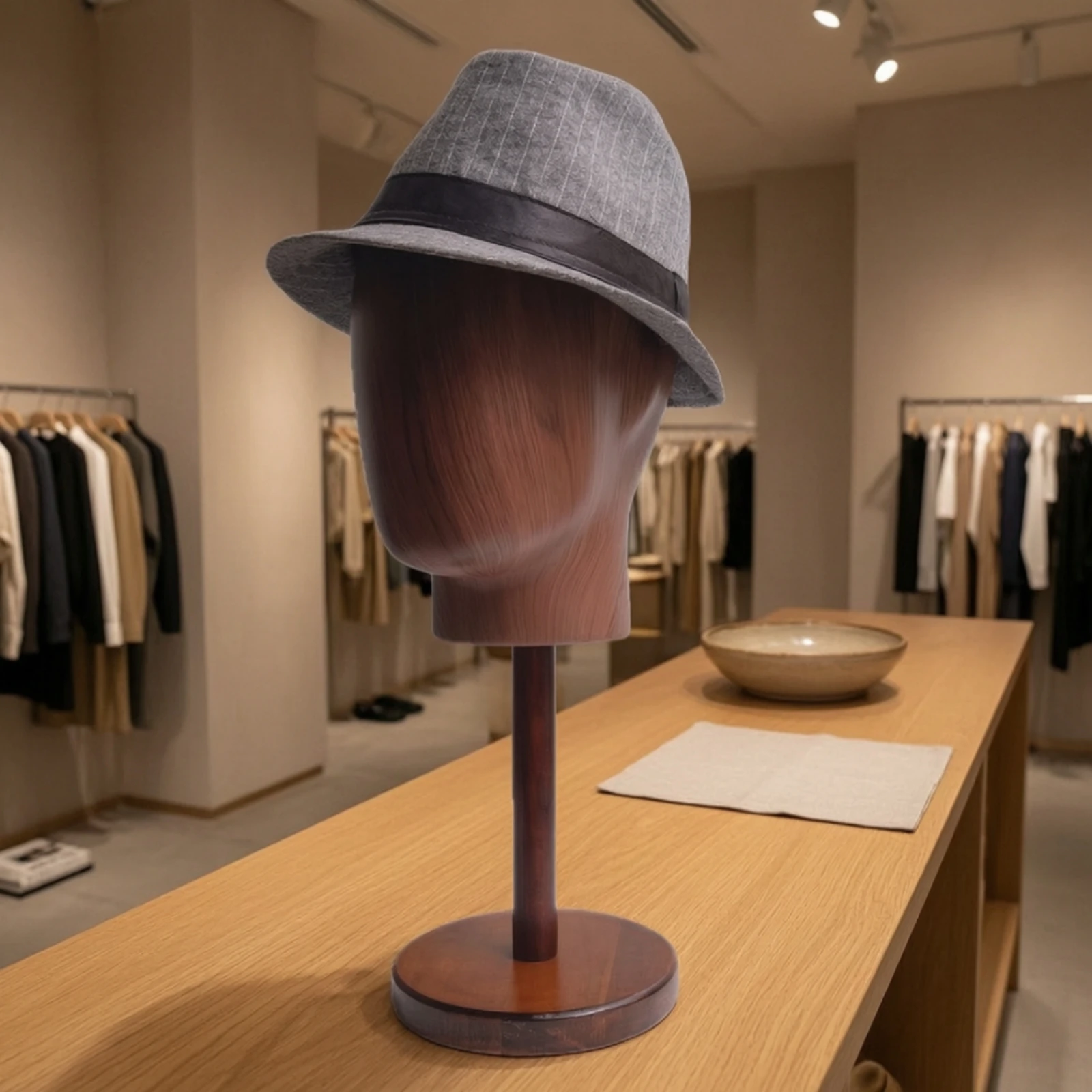 Hat Stand with Mannequin Head Antique-Style Freestanding Hat Display Stand Wood-Grain Lightweight for Boutique Owners