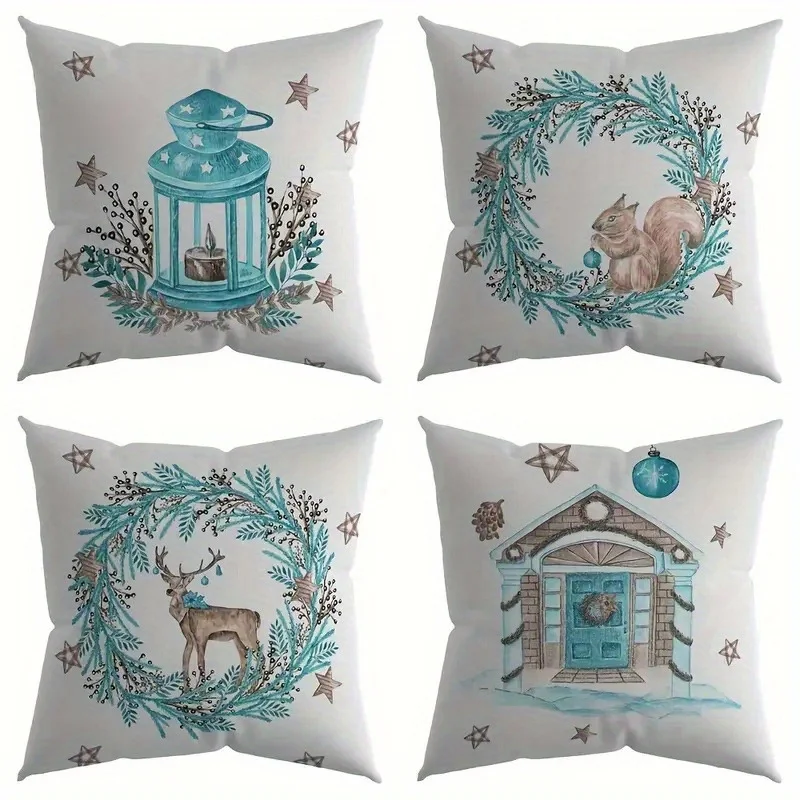 

Home Decor Christmas Wreath & Festive Decorative Pillows Pattern Cushion Cover Suitable For Sofa Bedroom Car Pillow Cover