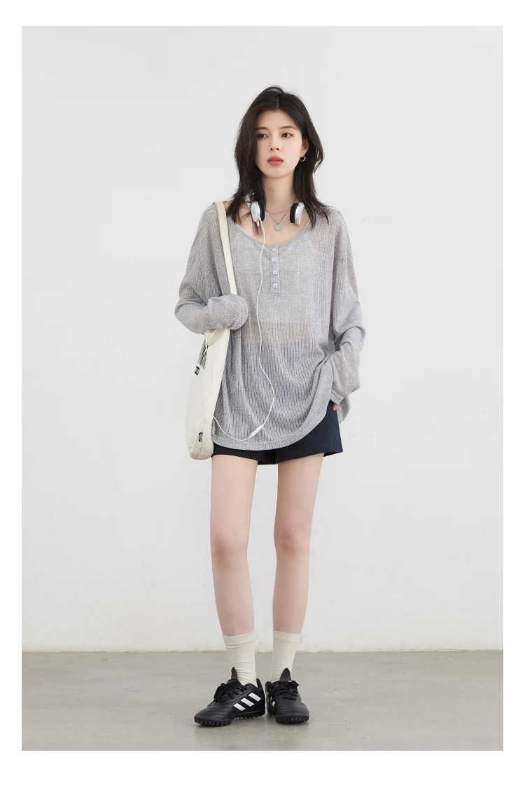CHIC VEN Frauen T-Shirts Casual Lose Neue Etwas Transparent O Hals Weibliche Top Dünne Sonnenschutz Tees Frühling Sommer 2025 – Detail 20