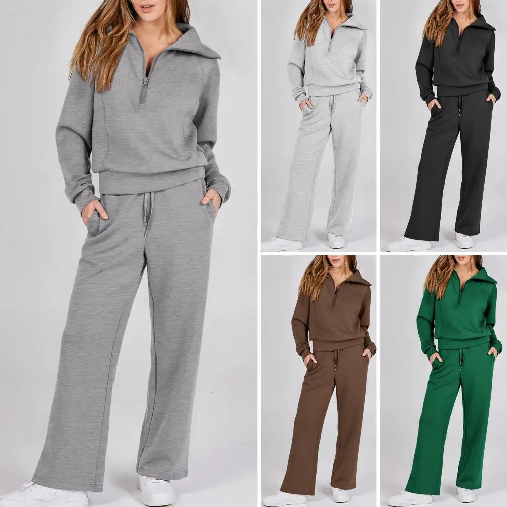 Bluza oversize zestaw spodni kobiet dwuczęściowy garnitur Casual gruby luźny dres w jednolitym kolorze zestaw z szerokimi płaszcz z klapami na jesień