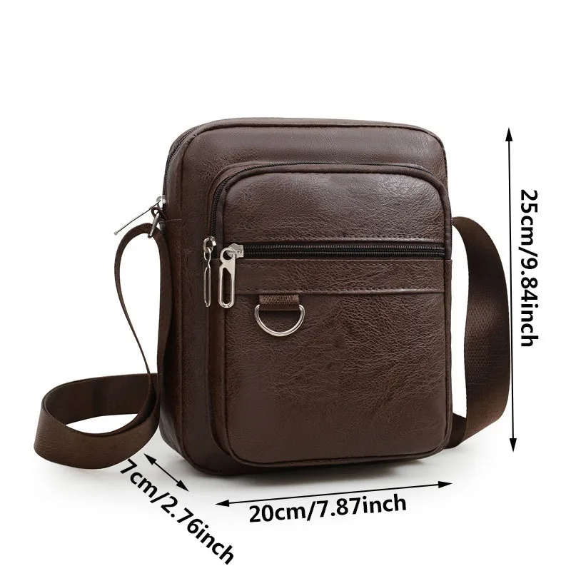 حقيبة رجالية من جلد البولي يوريثان كاجوال جديدة ذات سعة كبيرة مقاومة للماء حقيبة يد بنية سوداء حقائب كتف متنقلة في الهواء الطلق