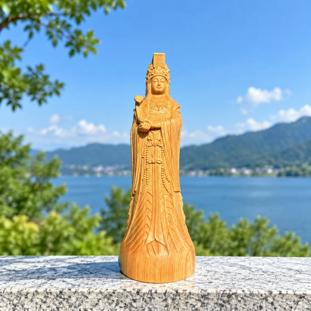 Hand-Carved Boxwood Mazu Goddess Statue for Traditional Asian Feng Shui Living Room Desk Tabletop Decor Collectible Gift