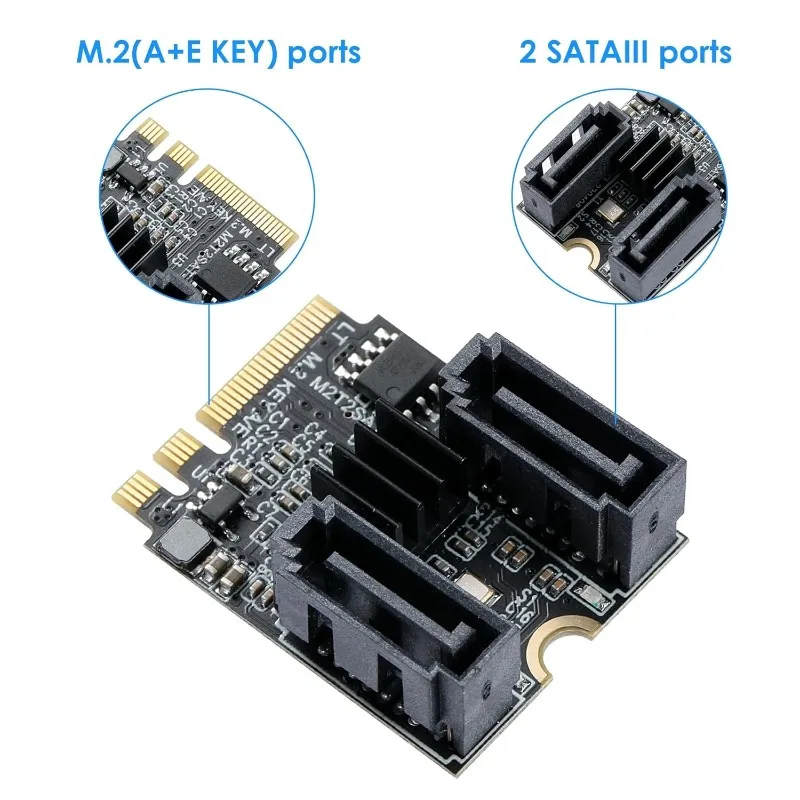 ABDW-M.2 (A+E Key) To 2 Ports SATA3.0 6G Multiplier Free Driver For Motherboard SATA Hard Drive Expansion