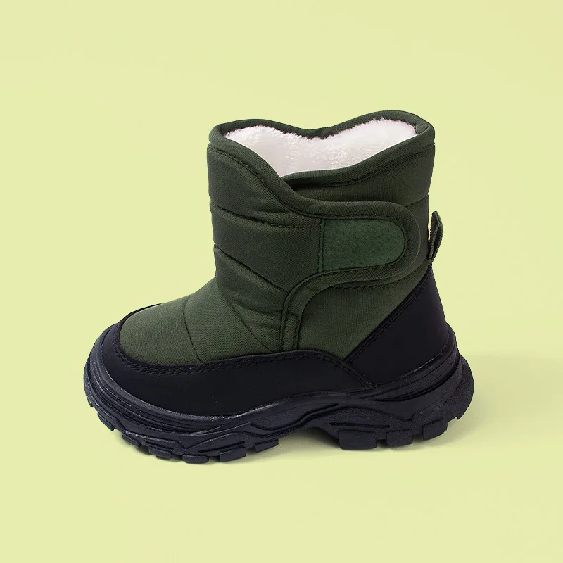 Botas de nieve de invierno para niños con felpa, botas deportivas de algodón de Color sólido a la moda para niños y niñas, botas altas impermeables cálidas para niños