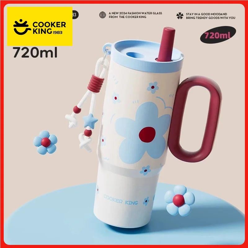 

COOKER KinG 316 Stainless Steel Car Thermal Mug 720ML Straw Insulated Ice Cup Tumbler with Handle Stylish Insulated Coffee Cup