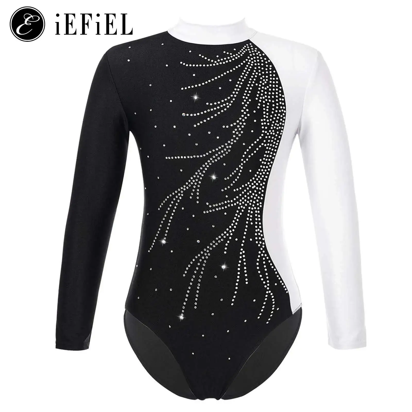 

Girls Shiny Rhinestone Gymnastics Ballet Dance Leotard Long Sleeve Figure Ice Skating Dance Bodysuits Top Active Unitard