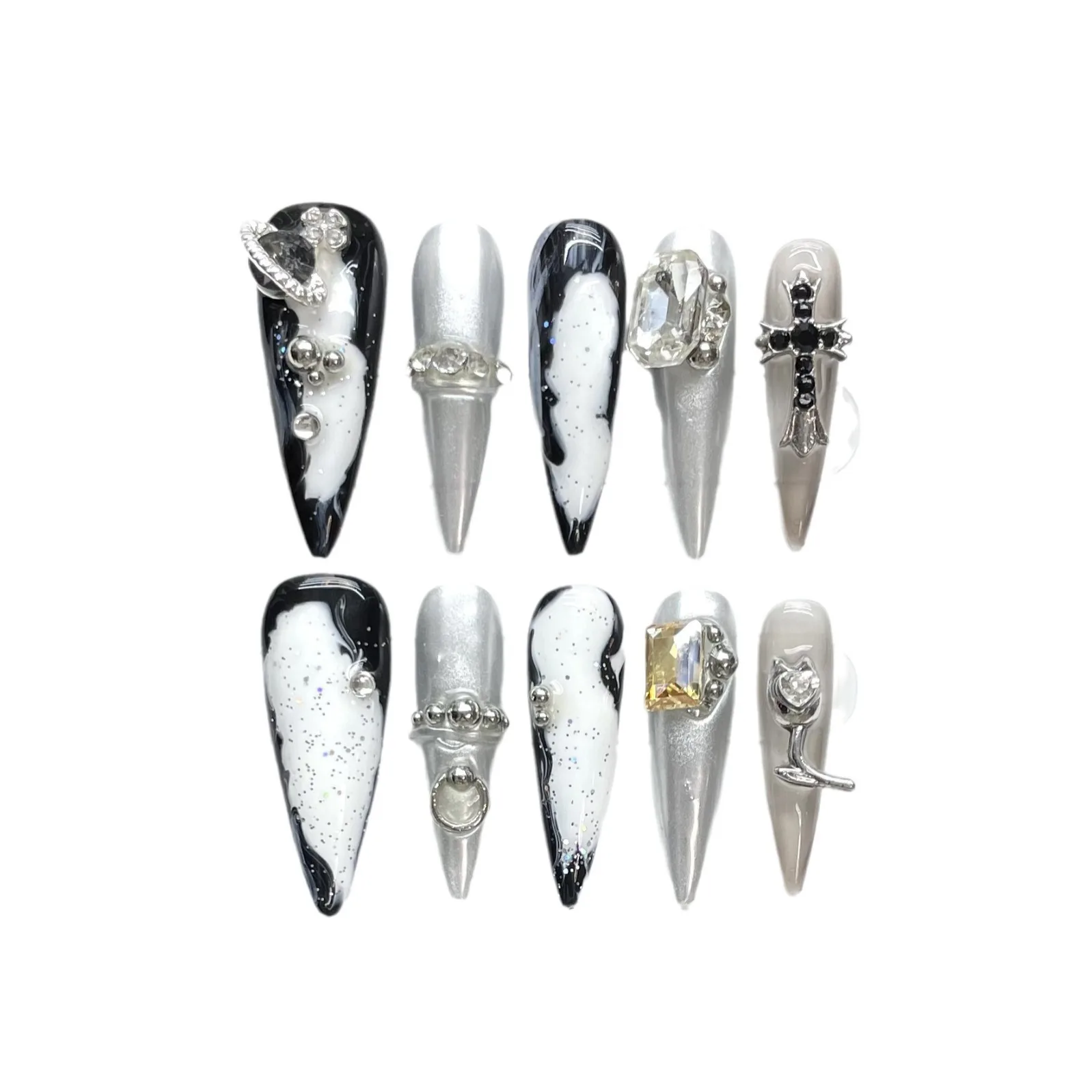 

Psychedelic Queen Mother Silver White Hot Girl European and American Style Fashion Manicure (332)