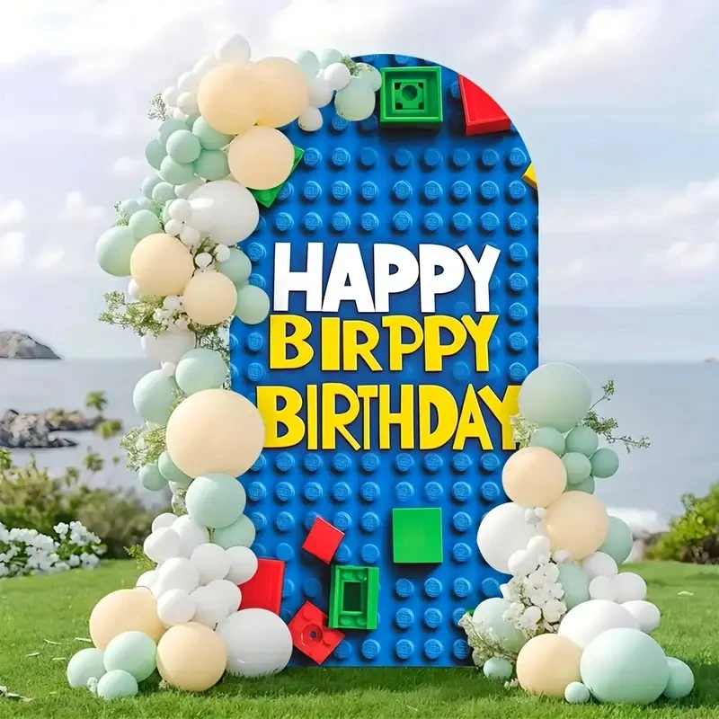 مكعبات بناء ملونة غطاء خلفية على شكل قوس لحفلة عيد ميلاد الصبي لعبة استحمام الطفل الطوب زينة حفلات الأطفال كابينة تصوير #2