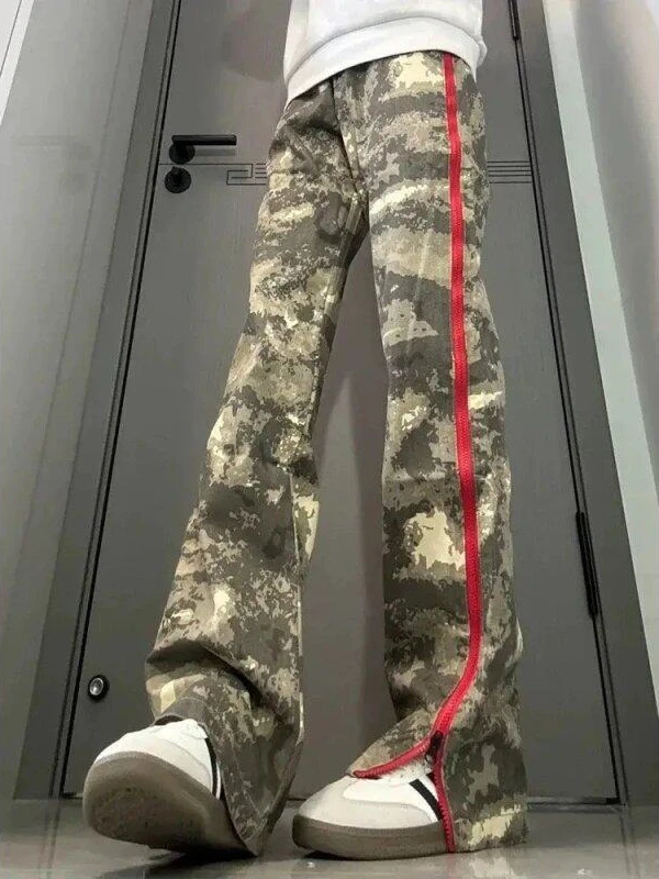 

Мужские камуфляжные рабочие брюки в американском уличном стиле, весенние, с боковой молнией, повседневные, спортивные, прямого кроя