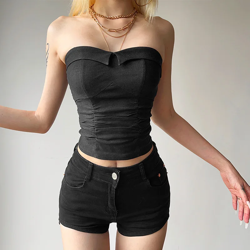 2025 Summer New Women's Clothing Solid Color Slim-fit Fashion One-word Collar Sexy Chest-wrapped Halter Vest