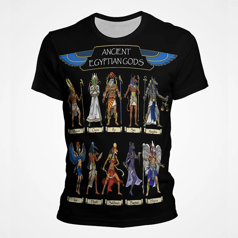 3d Print Egyptian Gods Pharaoh Graphic T Shirts Men Short Sleeve O Neck Tee Tops Plus Size Streetwear Tshirt Men Clothing