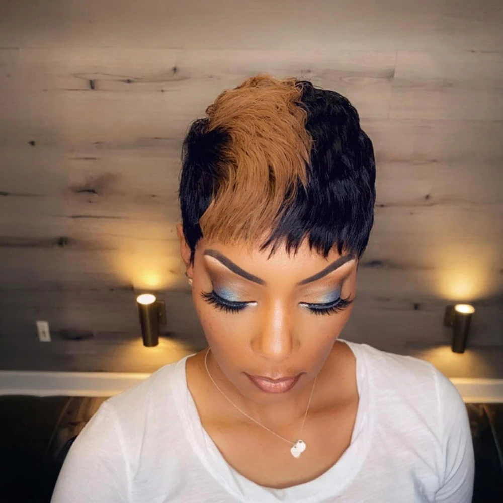 أومبير شقراء قصيرة عابث قطع شعر مستعار قصير شعر طبيعي مفرود الباروكات الشعر البرازيلي مع الانفجارات للنساء آلة صنع قصيرة الطبقات