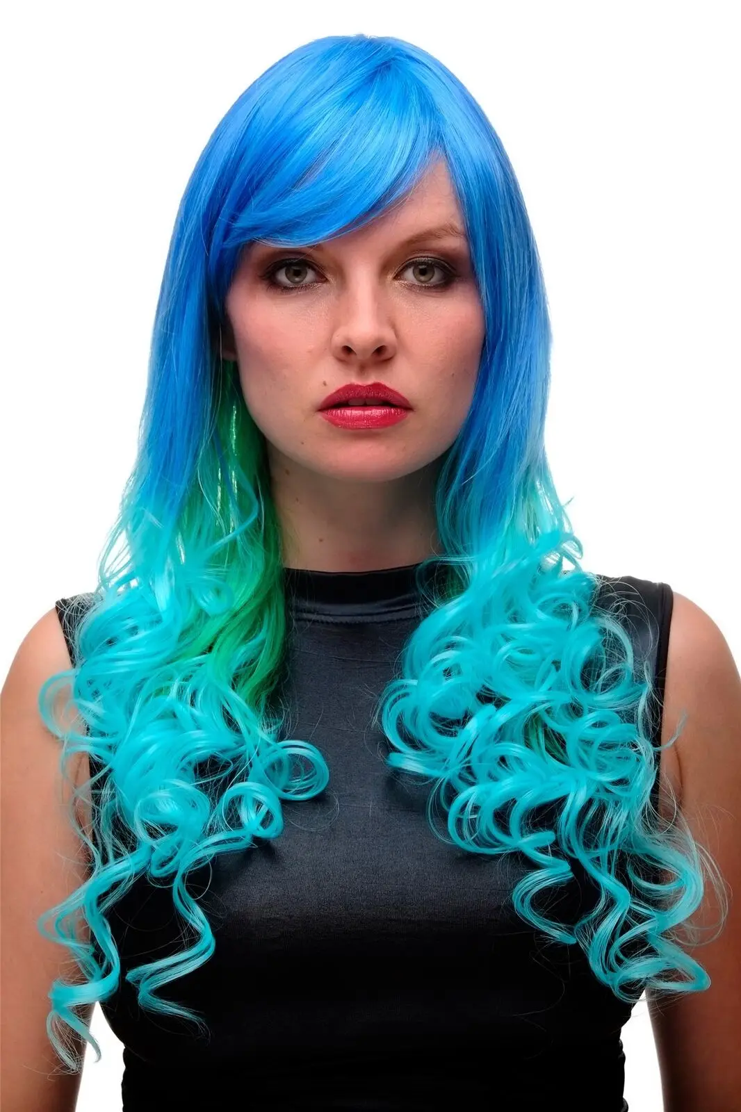 

Ladies Wig Wig Cosplay Turquoise Blue Green Mix Long Curls 65cm GFW2174-