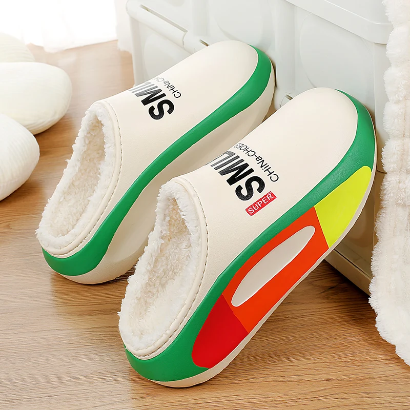 Fashion Winter Men\'s Warm Slippers Cotton Slippers Outdoor Indoor Warm Shoes Men Couple Comfortable Home Bedroom Plush Slippers