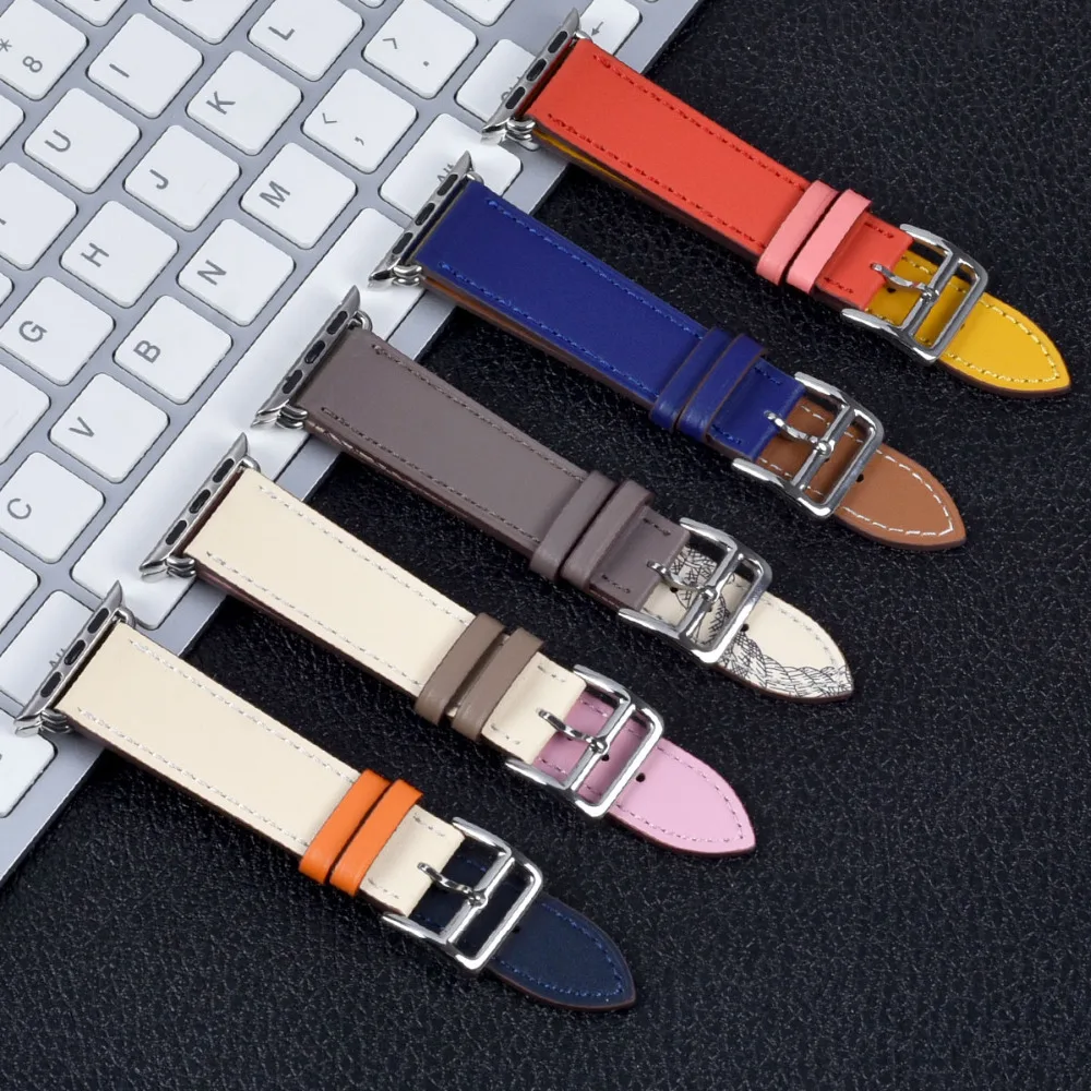 Logo Leather Watch Strap For Apple Watch band 44mm 49mm 45mm 42mm 40mm 41mm 46mm Bracelet Loop For iWatch Ultra 1 2 SE 7 8 9 10