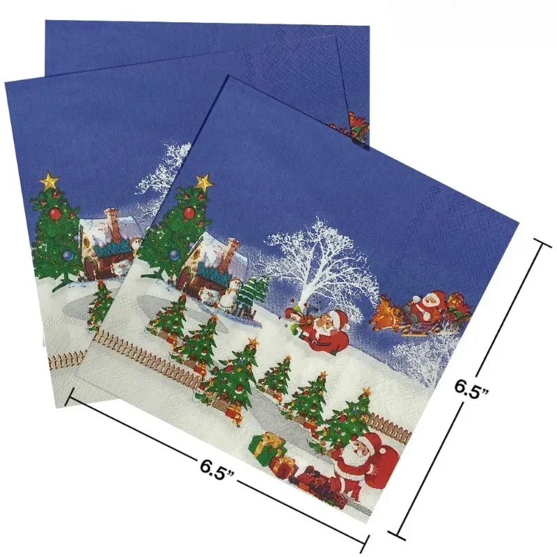 20pcs 2-Ply 33cm Snow Winter Christmas Series Printed Colourful Paper Napkins Disposable Christmas Decoration Supplies Napkins