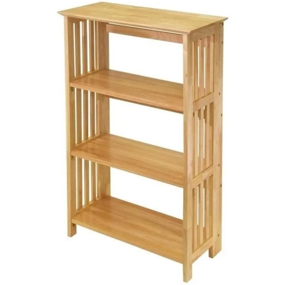 رف كتب قابل للطي من الخشب الصلب الطبيعي مكون من 4 طبقات