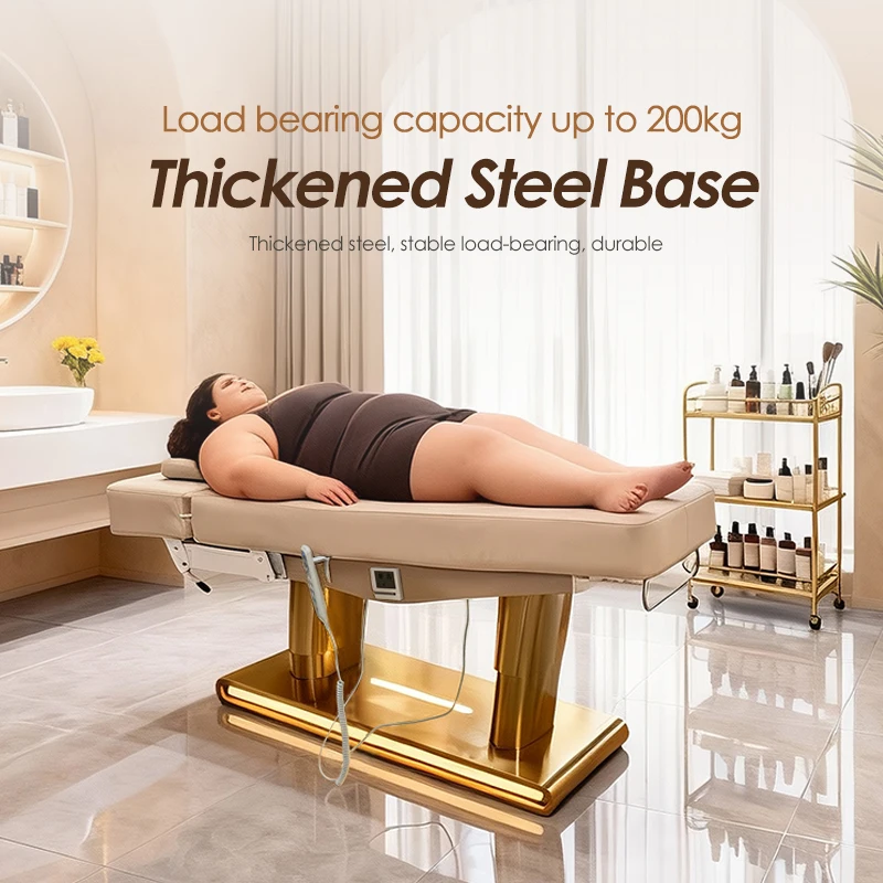 4 Motors Golden Base Electric Massage Bed Full Body Heating Design Luxury Spa Beauty Bed