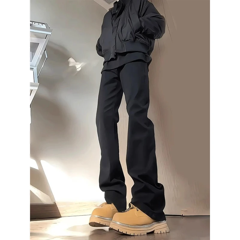 

Parisian Bootcut Denim Jeans Men's Autumn Winter Fce Lined Straight Leggings High Waist Wide Leg Pants Trendy Cotton Blend