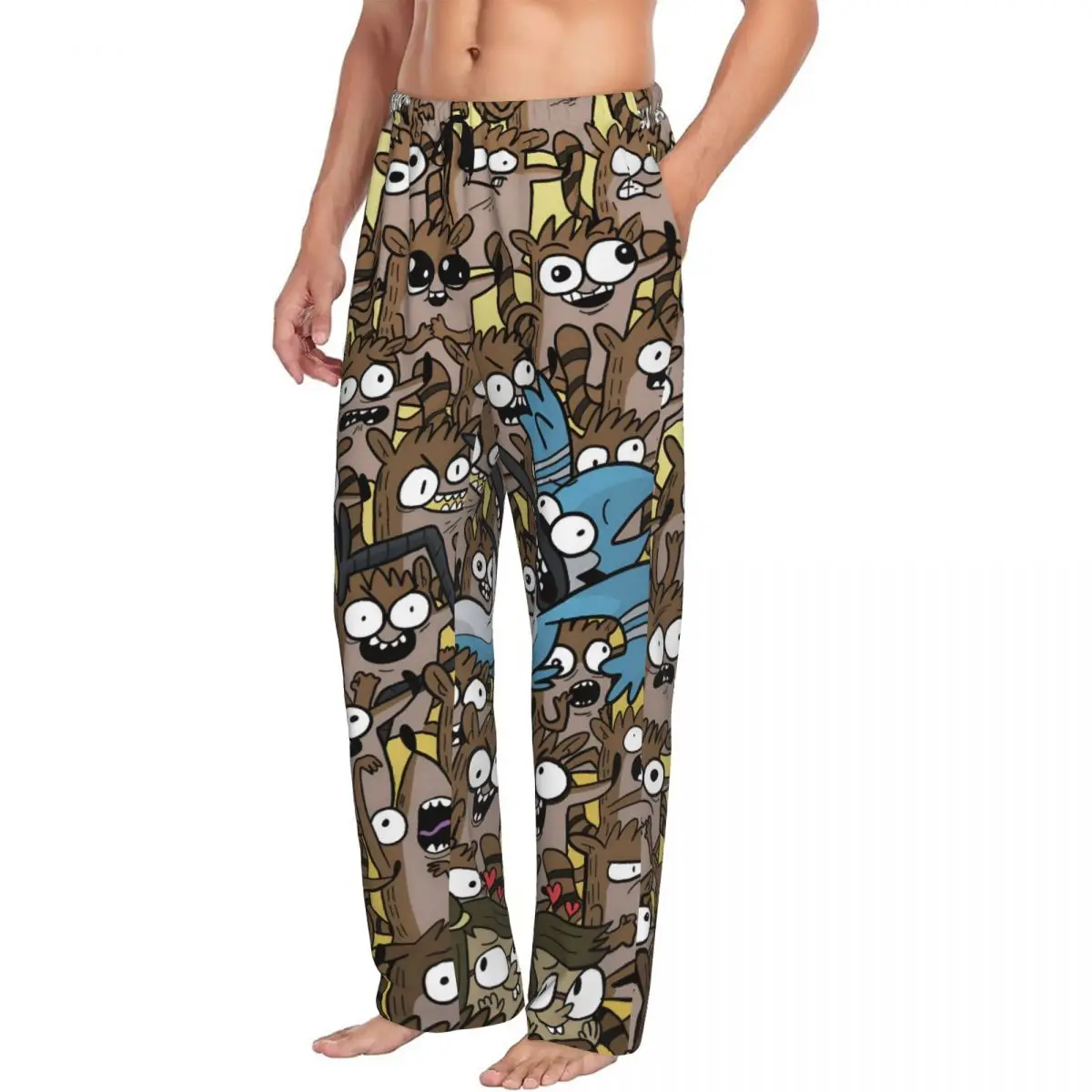 Custom Men's R-Regular Show Pajama Pants Print Funny Cartoon Sleep Sleepwear Bottoms with Pockets