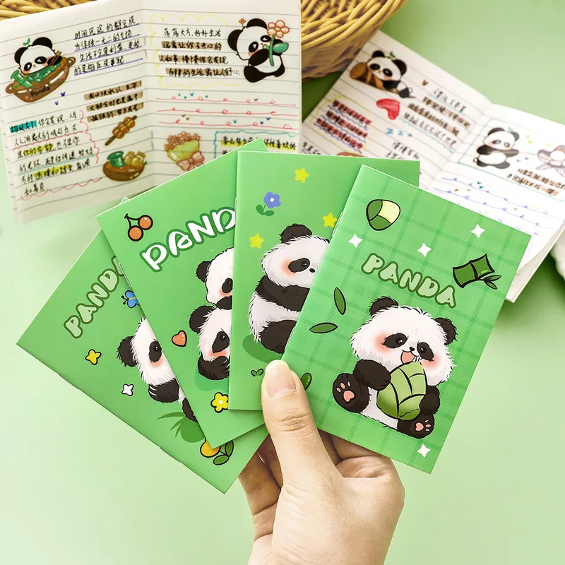 4pcs Cute Panda Mini Pocket Notebook Portable Lined Notepad Student Kawaii Memo Book Small Diary Journal Random Pattern