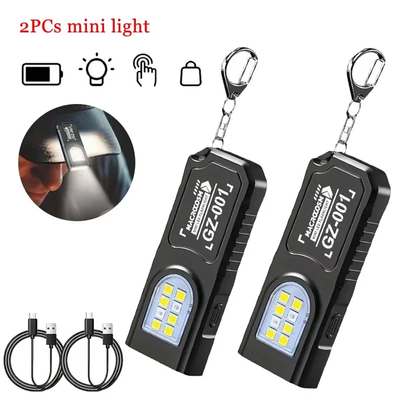 Krachtige Mini COB LED-sleutelhangerzaklamp USB C Oplaadbare hangende werklamp Waterdichte sleutelhanger Camping Wandelen Zaklamp