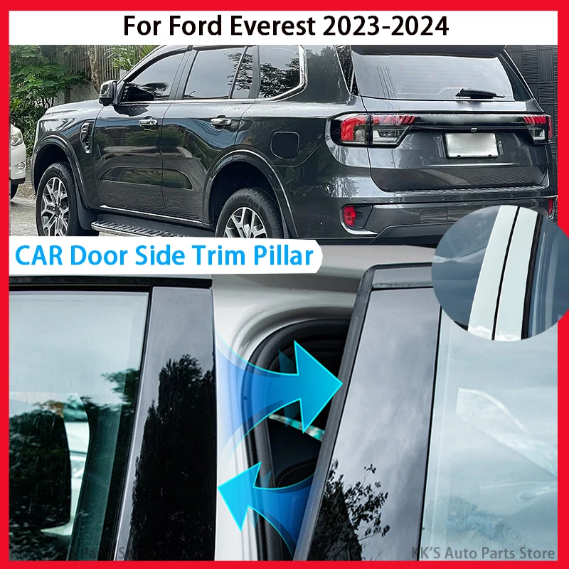 

Glossy Piano Black Car Door Window Pillar Posts Sticker Trim Cover Decal Auto Accessories Fit For Ford Everest 2023-2024