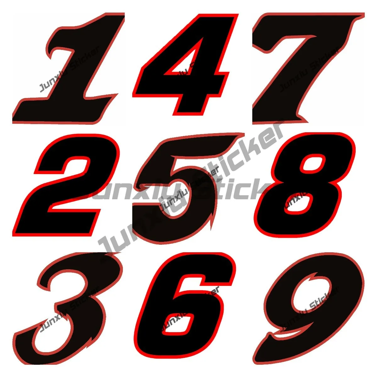 

Black Number with Red Border Art Car Sticker Racing Numbers 0123456789 Vinyl Waterproof Decals Styling for Car Auto Moto Guitar