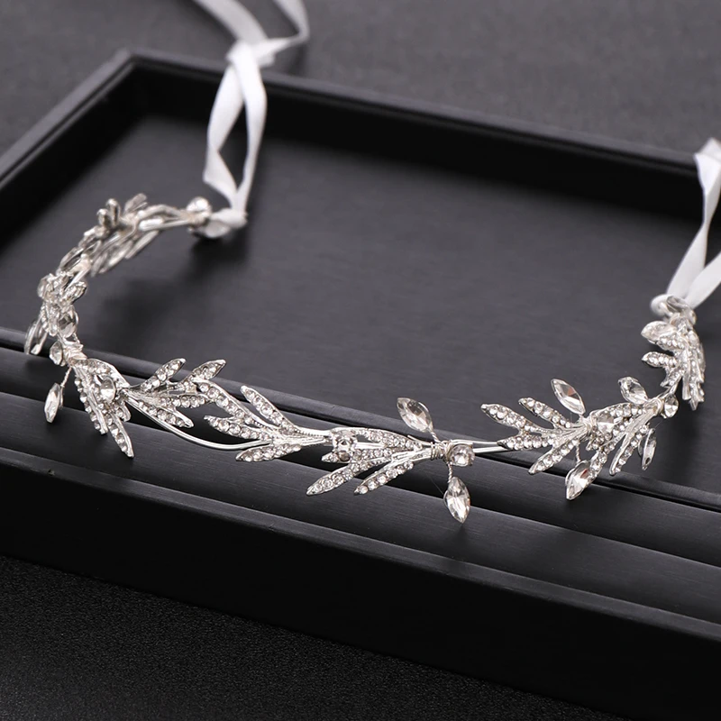 Wedding Hair Accessories Silver color Crystal Headband And Crown Leaf Rhinestone Wedding Headband Hair Band Bride Female  Tiara