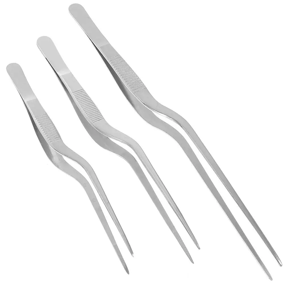 

3 Pcs Stainless Steel Tweezers Curved Tip Cooking Tongs Kitchen Essentials Food H ling BBQ Grilling Tools stainless steel