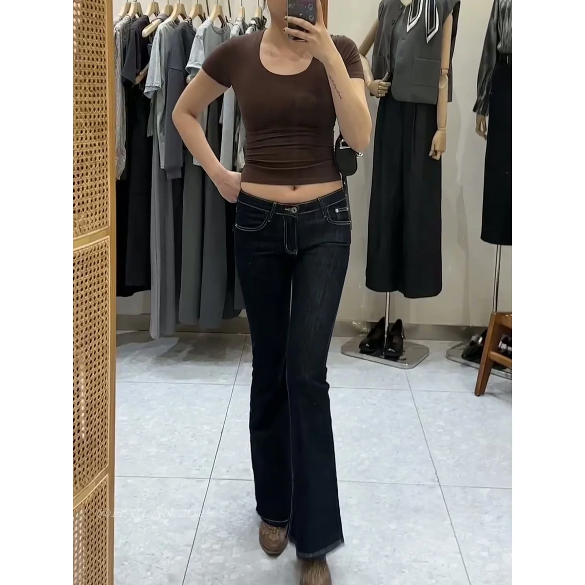 

High Waist Wide Leg Denim Jeans Women's Style Deep Blue Slimming Floor Length Pants Korean Version Sexy Girl Vintage Design