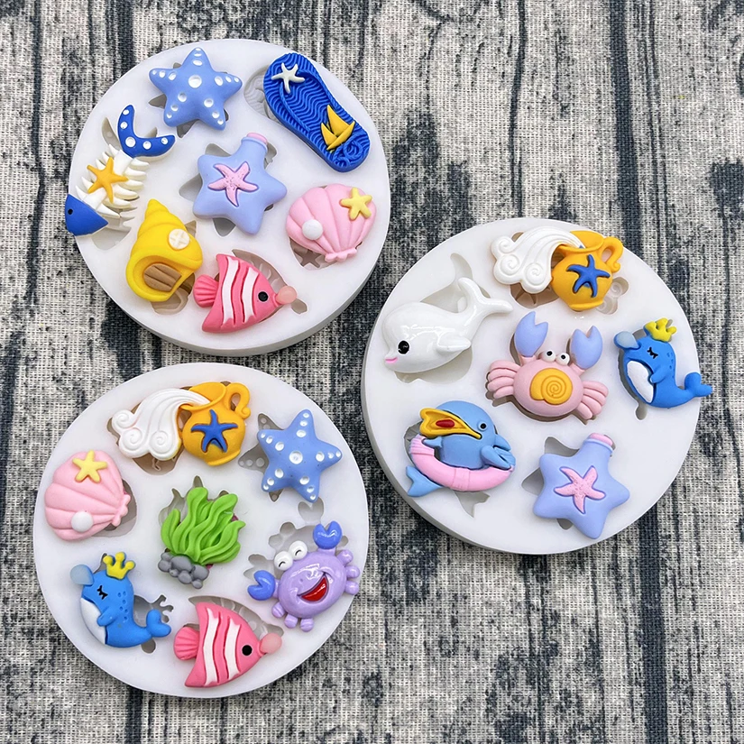 Whale Crab Starfish Conch Shell Ocean Silicone Sugarcraft Mold Chocolate Cupcake Baking Mould Fondant Cake Decorating Tools