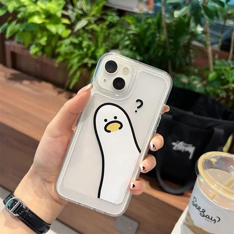 2024 Question Mark Duckling Pattern For Iphone 11 12 13 14 15 Pro Max Xr Xs 7 8 Plus Tpu Silica Gel Shockproof Cover Space Shell