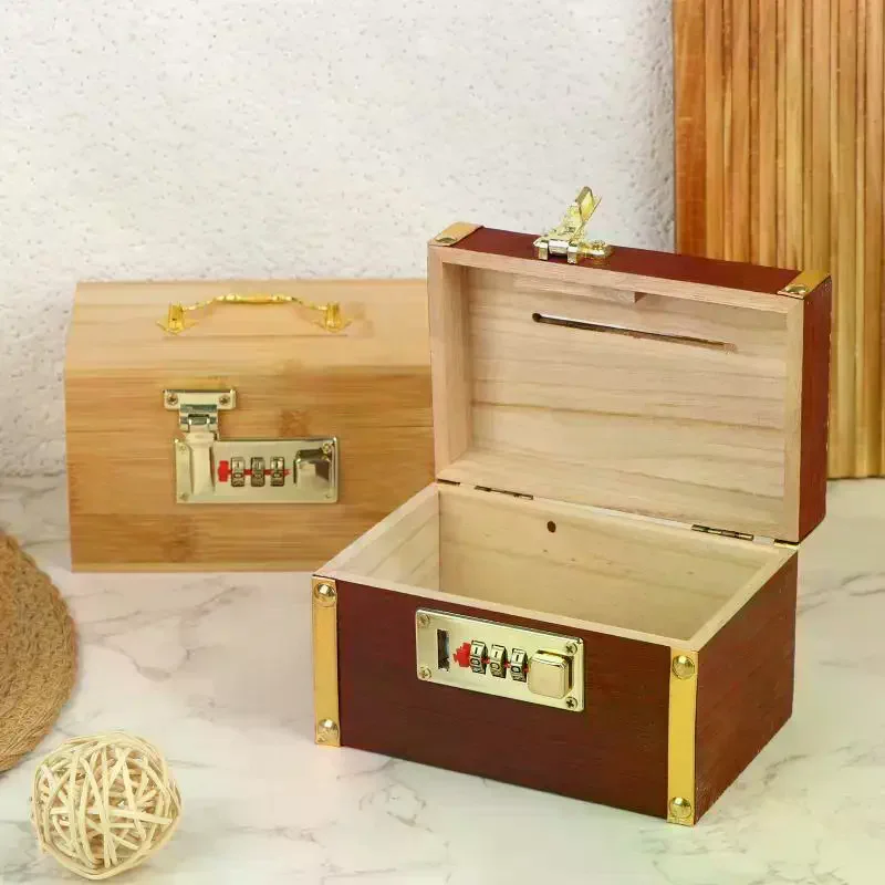 Wooden Combination Lock Piggy Bank Adult Treasure Box Savings Box Decorative Secure Lock Home Storage Gadget Safe And Anti-Theft